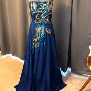Gorgeous Peacock Strapless Gown